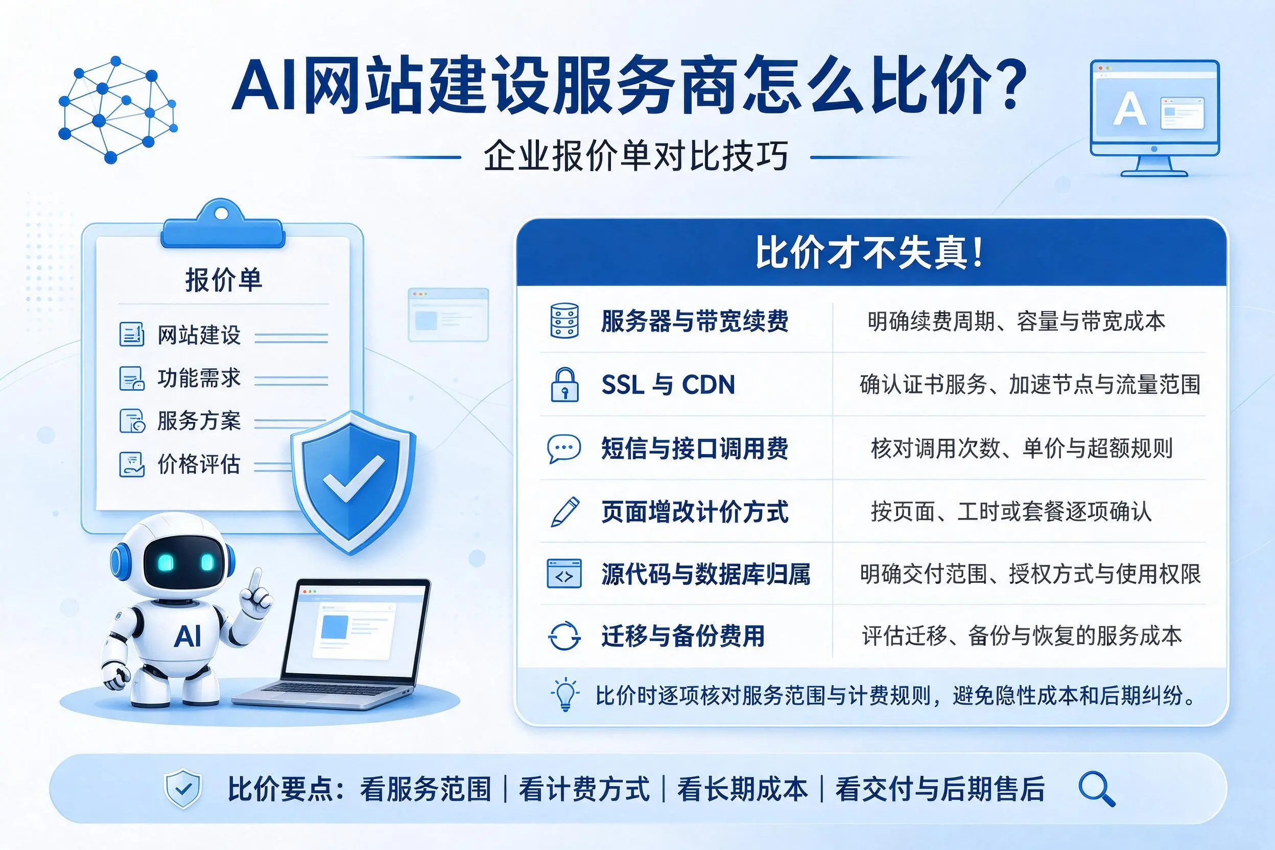 AI网站建设服务商怎么比价？福建企业报价单对比技巧